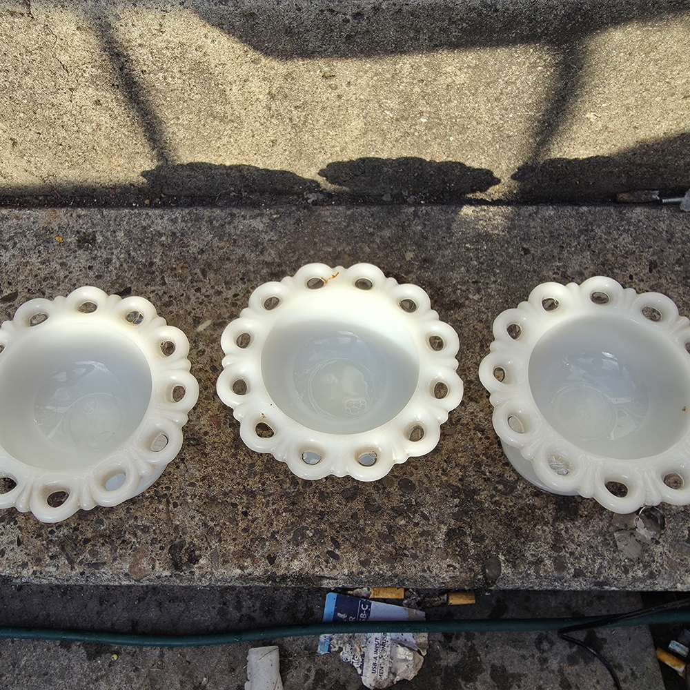 Vintage 1930s Milk Glass: Made from opaque white glass, a popular material